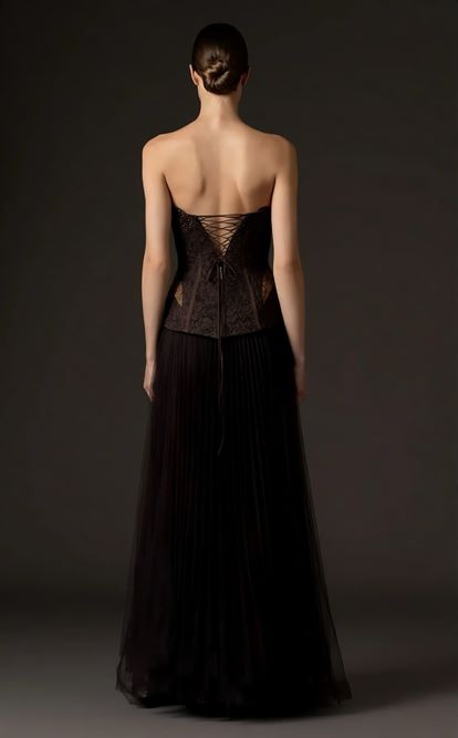 Kahverengi Pilise Tül Etekli Abiye Elbise